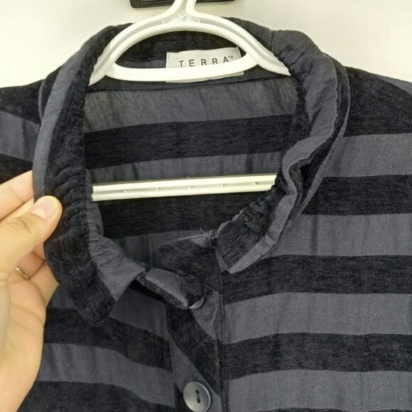 Terra SJ Apparel Boxy Lagenlook Dark Blue Striped Tunic Top Artsy Asymmetric XL - Picture 5 of 9